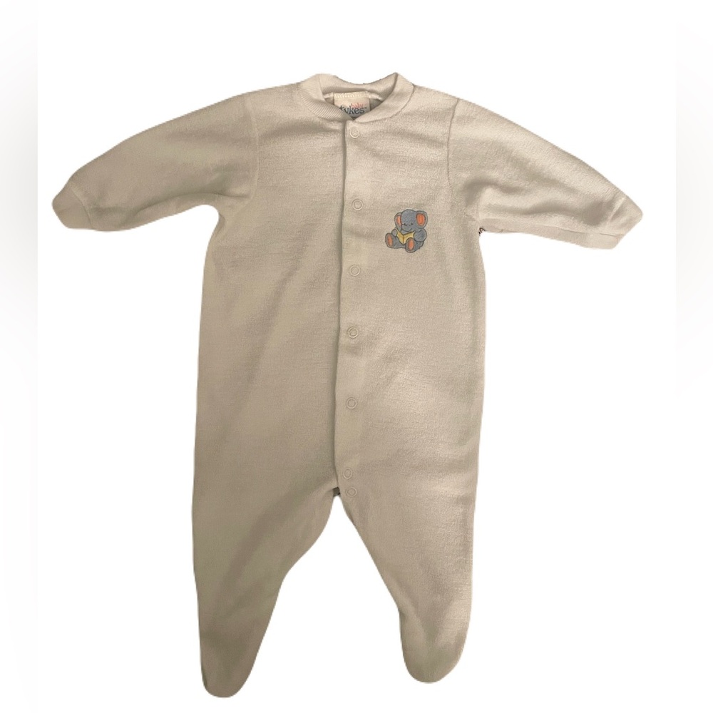 Vintage Baby Tykes White Footed Sleeper 0-3M Embroidered Elephant